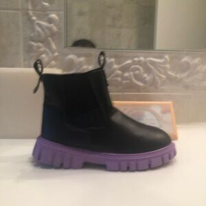 Black Ankle Boots with Purple Sole